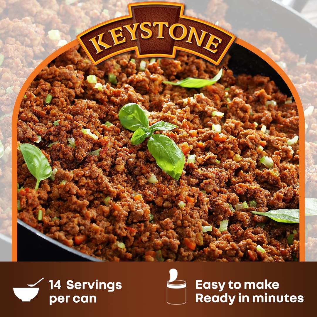 Keystone Meats All Natural Heat and Serve Ground Beef 28 oz – Fully Cooked Canned Meat – Ready to Eat – 5-Year Shelf Life – Emergency Survival Canned Food Made in USA