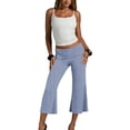 thumbnail image 6 of Gaucho Capri Pants for Women Fold Over Cropped Pants Low Rise Wide Leg Capri Striped Palazzo Flowy Culottes Dark Blue XL, 6 of 6