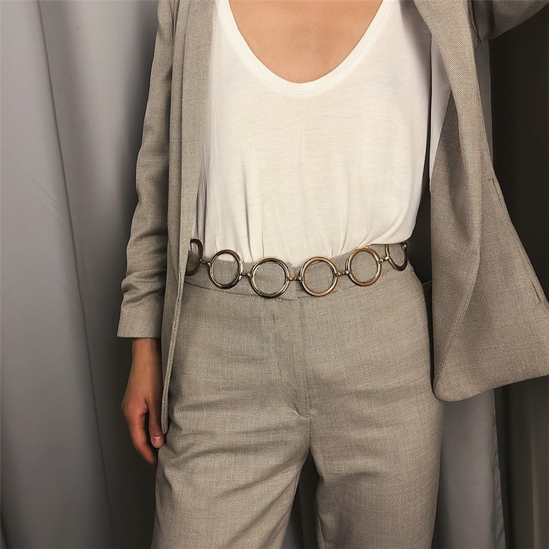 3282 Women\'s Metal Waist Chain Gold Silver Chunky Belts For Dresses (circle SUOSDEY Gold Waist Chain Belt for Women,Fashion Metal  main image 2