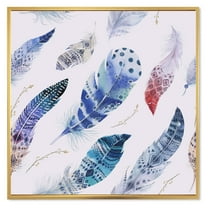 Designart 'Elegant Blue Boho Art Feathers' Bohemian & Eclectic Framed Canvas Wall Art Print