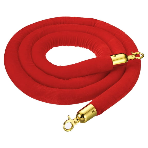 Uxcell 8 Feet Red Velvet Stanchion Rope Crowd Control Barrier Rope with Snap Hooks for Posts Stands, Golden