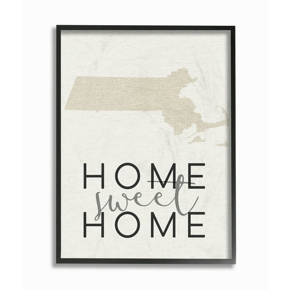 Stupell  Home Sweet Home Massachusetts Typography Framed Giclee Texturized Art 16 x 20