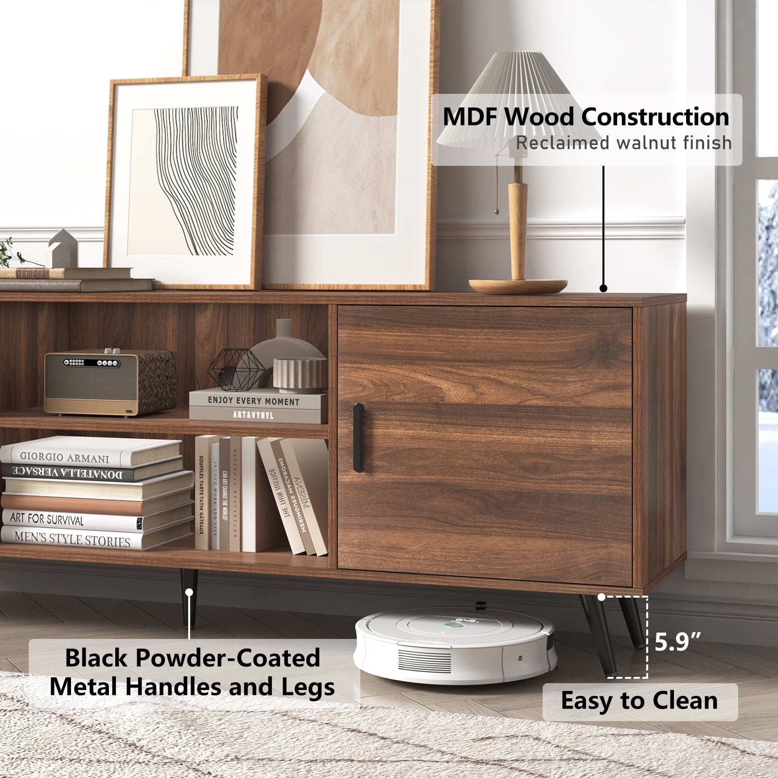 ChVans 70 Inch Mid Century Modern TV Stand for TVs up to 80 inches, Wood TV Stand with Storage, Entertainment Center for Living Room Bedroom, TV Media Console