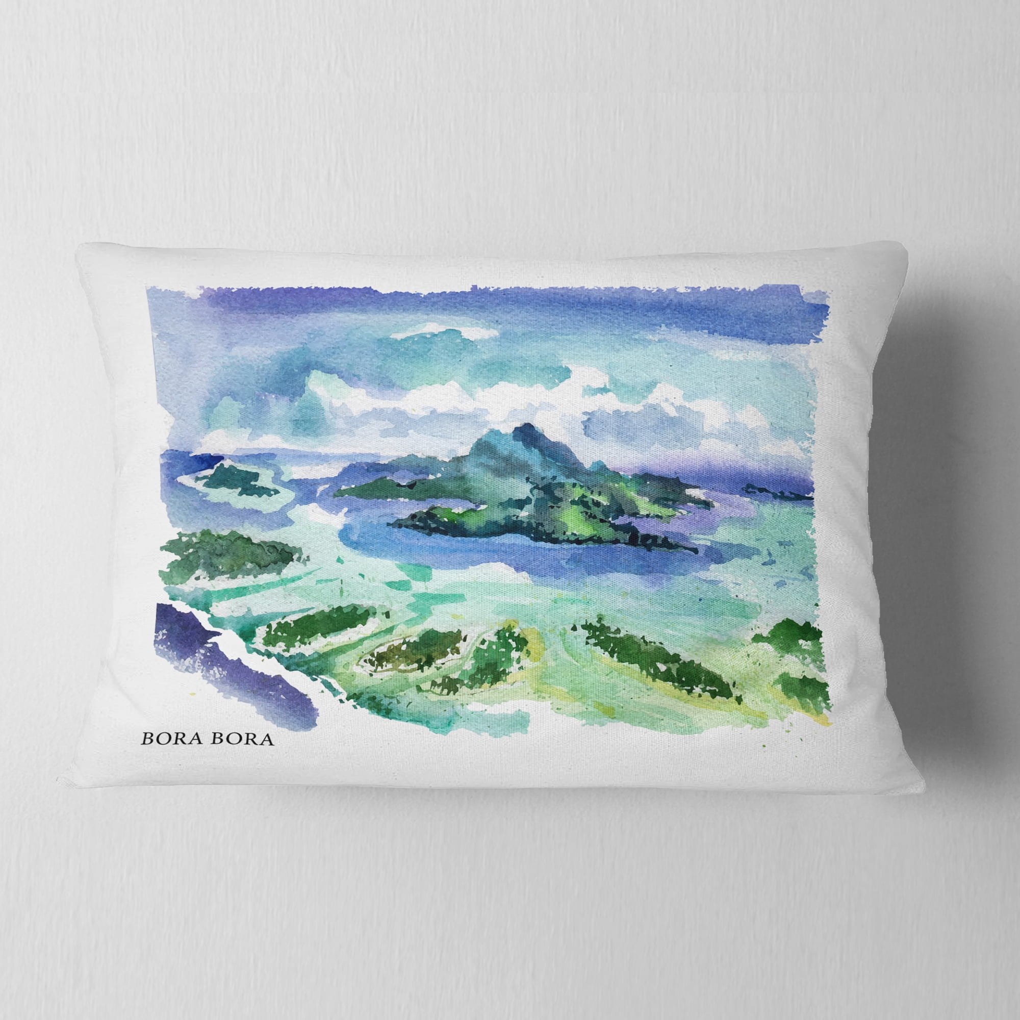 Designart Bora Bora Vector Illustration - Cityscape Painting Throw Pillow - 12x20