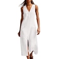 thumbnail image 2 of Gamivast Linen Midi Dresses for Women Casual V Neck Sleeveless Shift Dress with Pockets Button Up Front Slit Summer Dress Solid Everyday Lounge Vacation Dress, 2 of 8