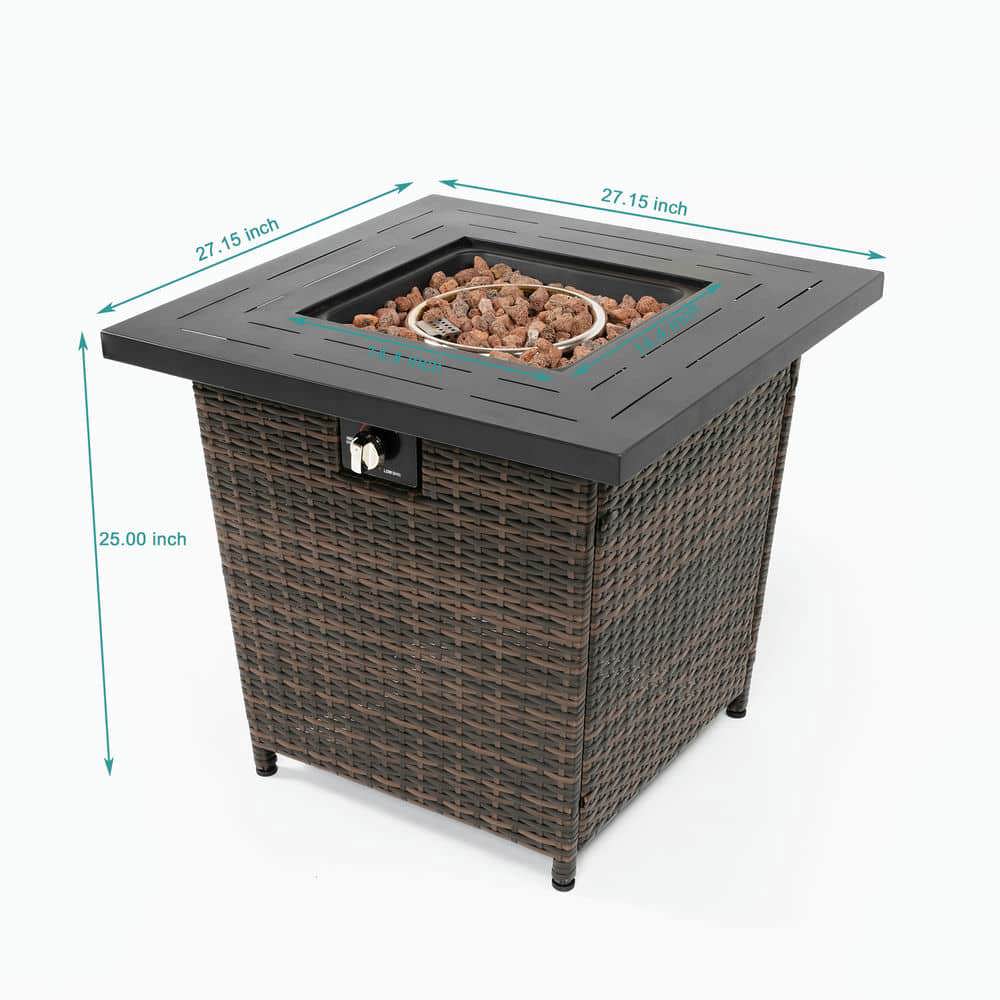 Spaco 28" Square Propane Gas Fire Pit Table, 50000 BTU Steel Fire Pit, Fire Pit Table for Patio, Backyard, Brown