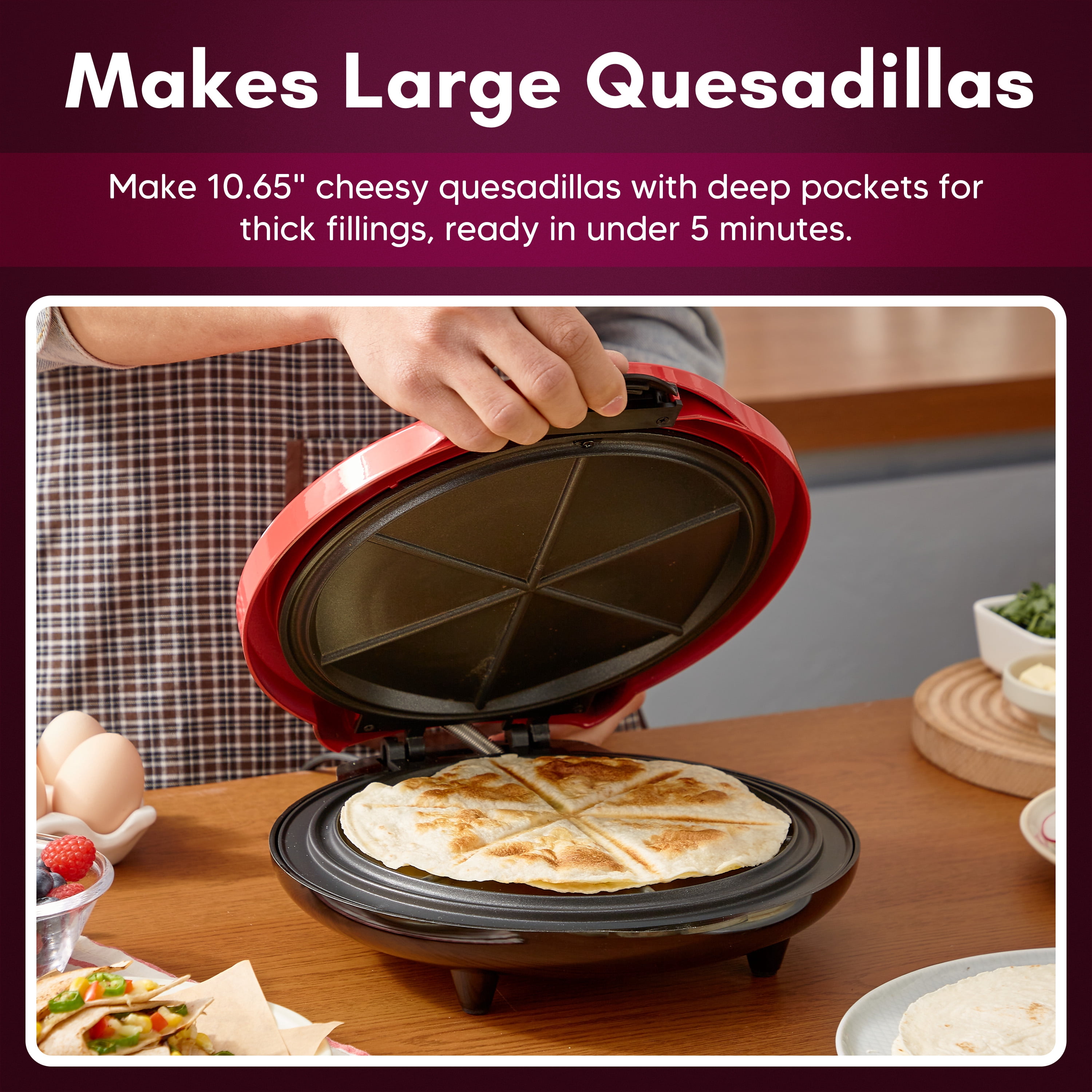 Elite Gourmet EQDL2500  Red 11" Cheesy Quesadilla Maker