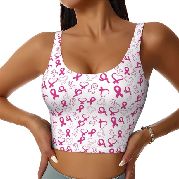 Fotbe Breast Cancer Awareness4 Sujetador Deportivo Largo sin Aros para Mujer con Almohadillas y Soporte Medio, Transpirable y Absorbente, Camiseta Tipo Chaleco o Tank Top-Large