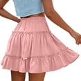 thumbnail image 4 of Vibrex Women's Skirt Women's Solid Color Imitated Cotton Linen Skirt Women's High Waist Pleated Skirt Women's Lace Trim Short Skirt Perfect For Dancing,Dating,Dinners,Travel,Vacation_Pink_XL, 4 of 5