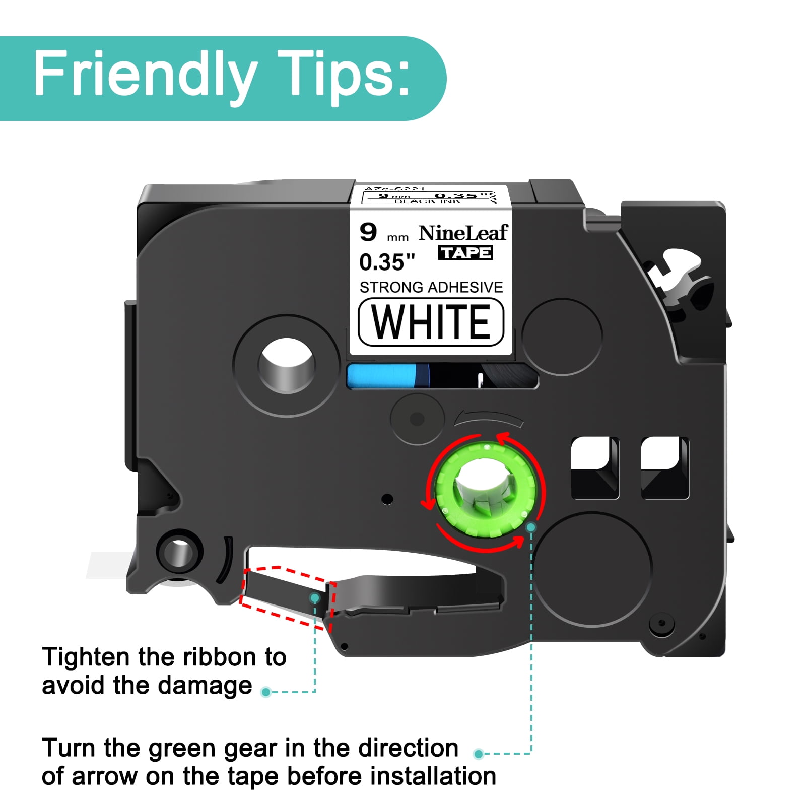 NineLeaf 8 Pack Compatible for Brother P-Touch Black on White TZe TZ Label Maker Tape TZe-S221 TZ-S221 9mm 0.35 in Extra Strength Laminated Label Tape