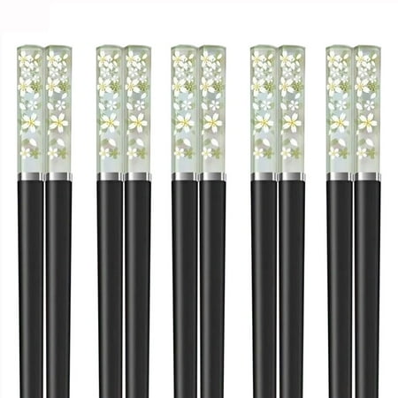 

5 Pair Reusable For Sushi Chinese Cooking Amber Sakura Japanese Chopsticks High Temperature Resistant Food Chopsticks Anti-slip GREEN&BLACK