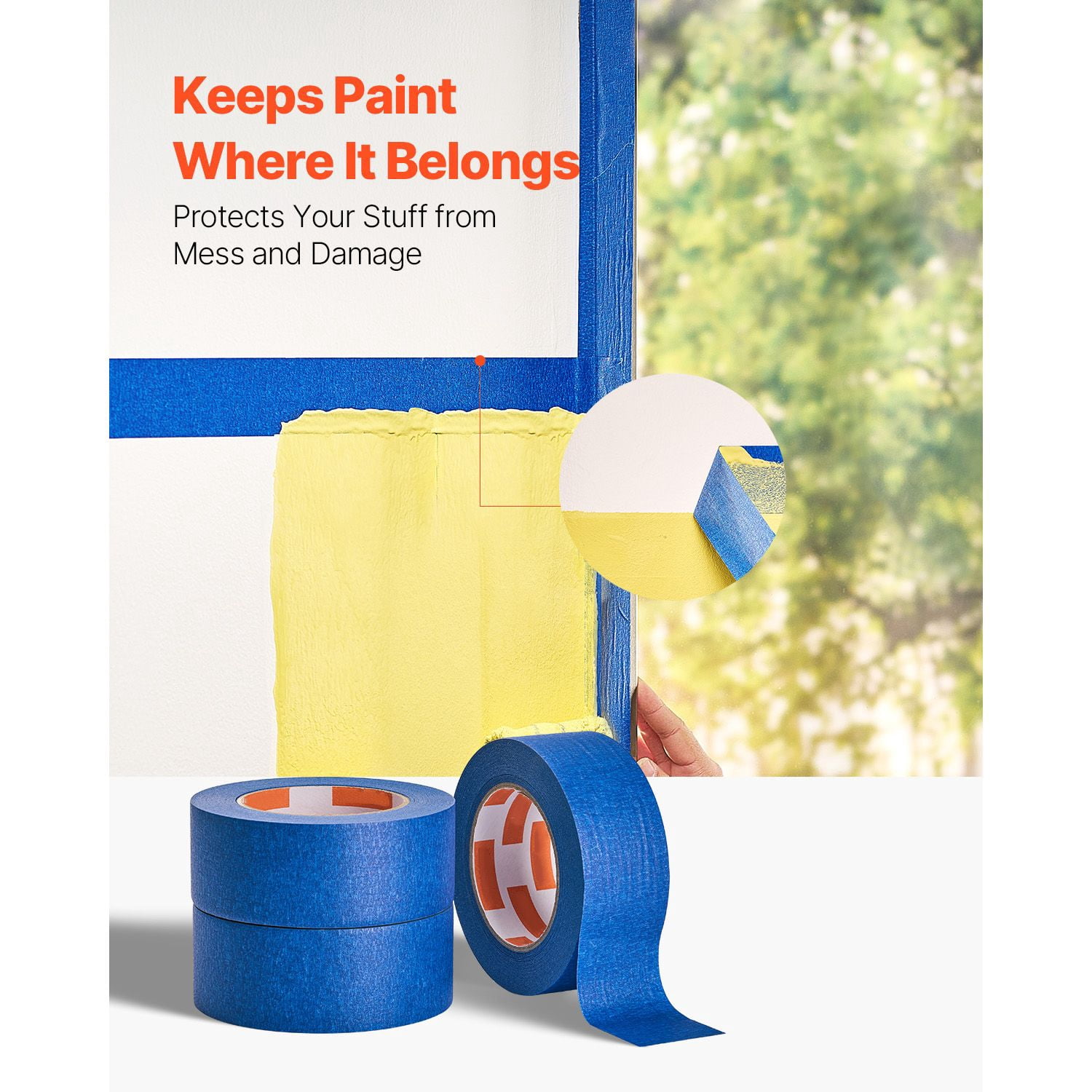 Blue Painters Tape, Multi-Surface Masking Tape with Strong Adhesion, Residue-Free Removal, Tear by Hand, Writable Surface, Ideal for Painting and DIY Projects