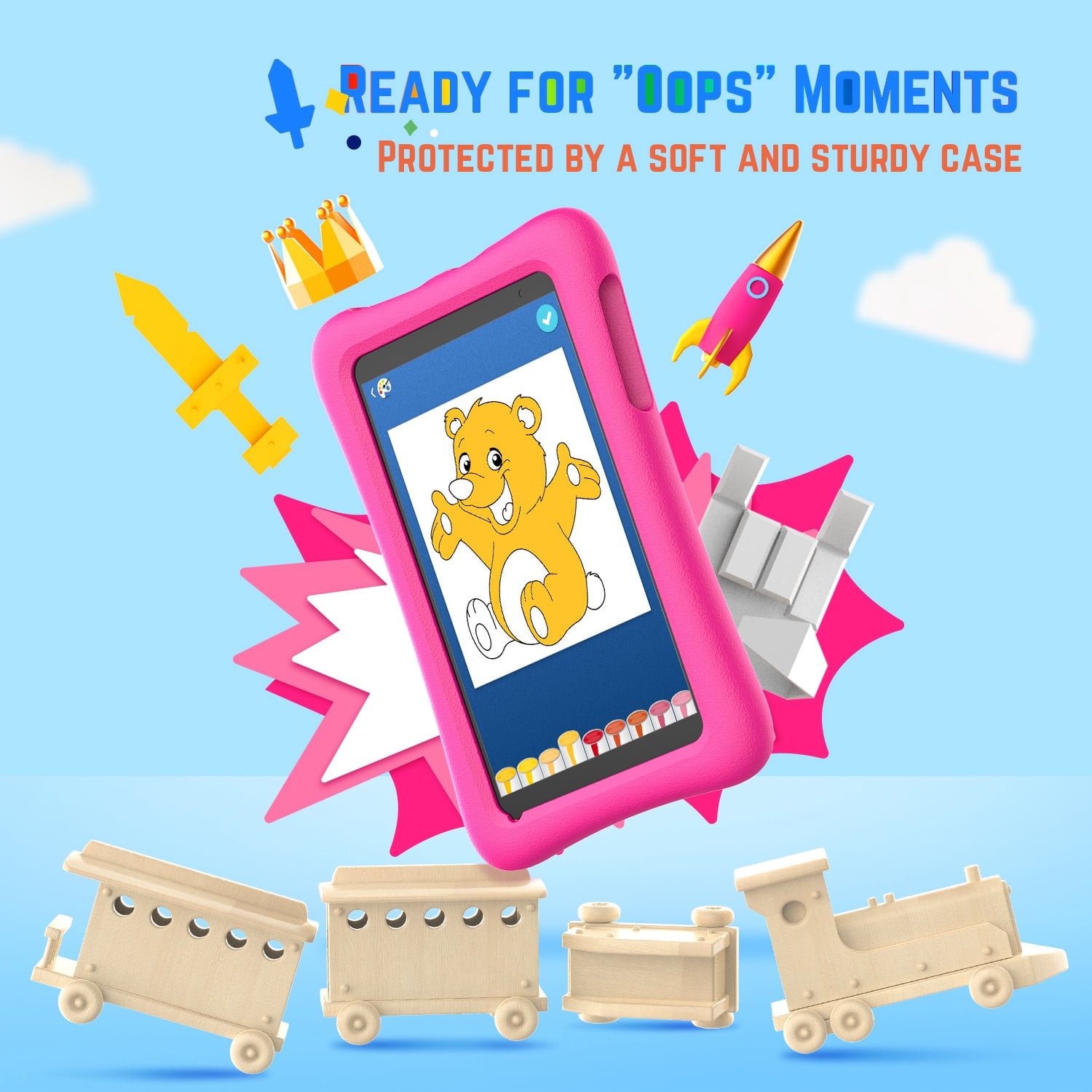 Vankyo Kids Tablet 8 inch, Andorid 9.0 OS with WiFi Camera, 2RAM and 32GB Learning Tablet for Children, Kidoz Pre Installed, Kid-Proof Protective Case. Pink