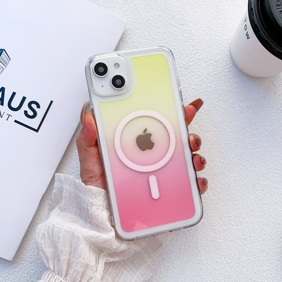 TECH CIRCLE iPhone 14 Pro Max Case, Slim Soft TPU Magnetic Gradient Case with MagSafe Charging Military Shockproof Anti-Scratches Protective Cover for iPhone 14 Pro Max 6.7" 2022, Pink + Yellow