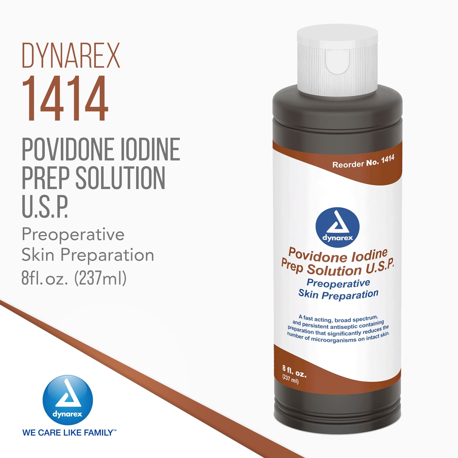 Dynarex Povidone-Iodine Prep Solution, Antiseptic Solution for Skin and Mucosa, Ideal for Surgical Site Preparation, Contains Povidone Iodine 10%,1 Case of 24 8 fl. oz. Povidone-Iodine Bottles
