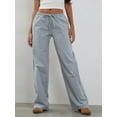 thumbnail image 2 of Biezeib Women's Long Drawstring Pants Casual Elastic Waist Wide Leg Plaid Trousers with Pockets for Summer Spring Fall, 2 of 6