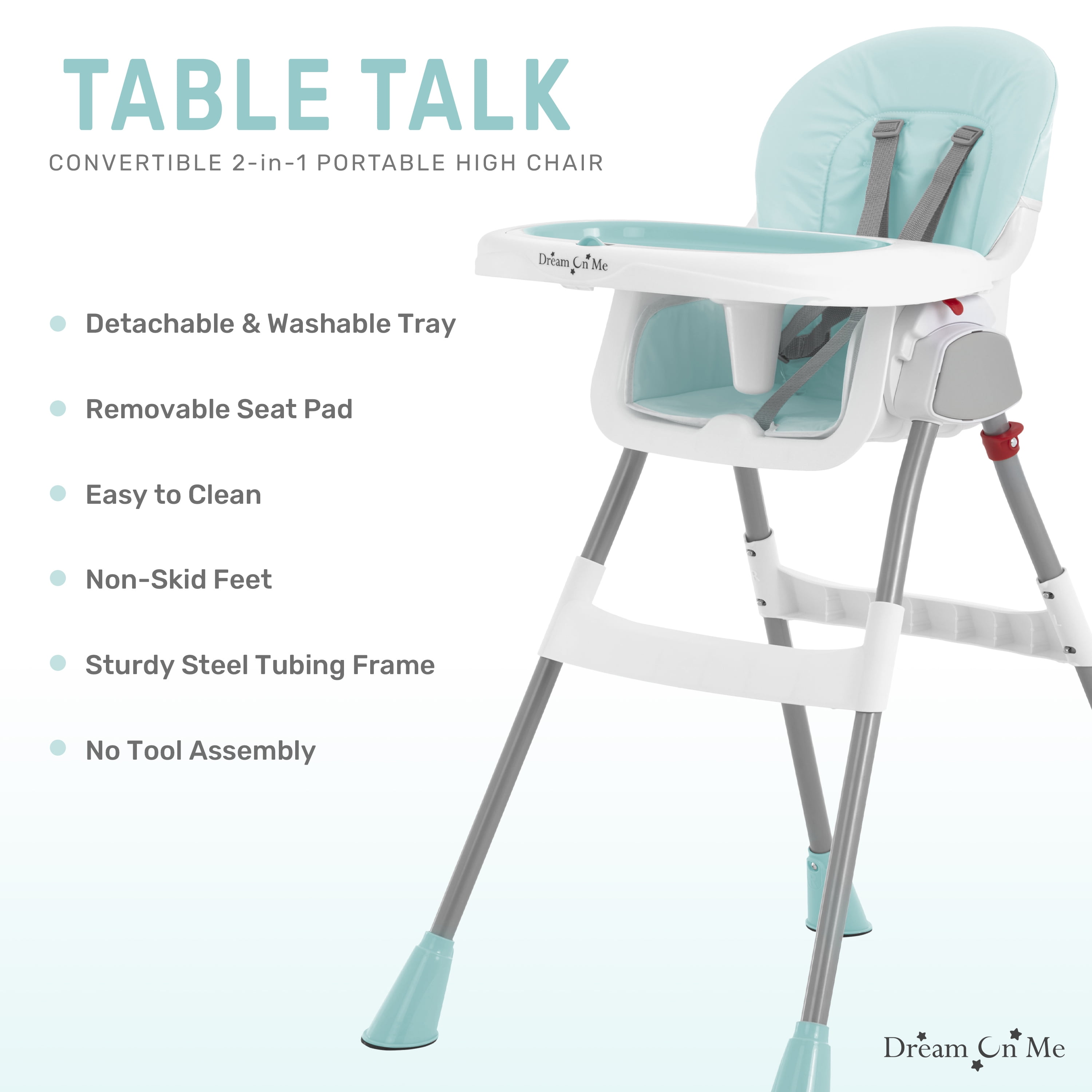 Dream On Me Portable 2-in-1 Table Talk Baby High Chair, Convertible, Compact and Light Weight, Aqua