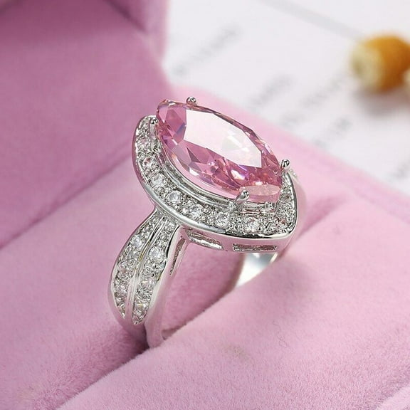 Gems Jewels 2.80 Ctw Marquise Cut Pink Sapphire & Diamond Wedding Anniversary Engagement Halo Ring 14K White Gold Plated 925 Sterling Silver 925 Sterling Silver -6