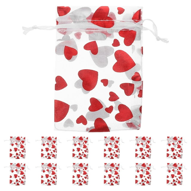 CIMAXIC Mariage 50 Pcs Sacs-Cadeaux de la Saint-Valentin à Cœur Rouge avec Cordon de Serrage, Fabriqués en Tissu Maillé durable avec Motifs de Cœurs Rouges et Dorés. Chaque Sac Mesure 3,74 x 2,76 x 0,04 Pouces, Idéal pour Emballer des Bijoux, des Bonbons Ou de Petits Souvenirs. la Fermeture à Cordon de Serrage Ajoute de l'Élégance et Assure un Rangement Sécurisé, Parfait pour la Saint-Valentin, les Mariages, les Cadeaux d'Invités Ou les occasions Festives.