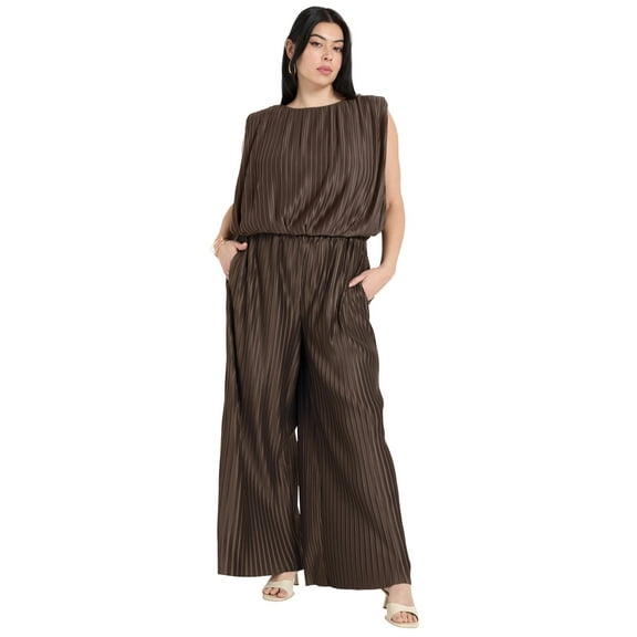 June & Vie Women's Plus Size Plisse Dolman-Sleeve Cropped Top