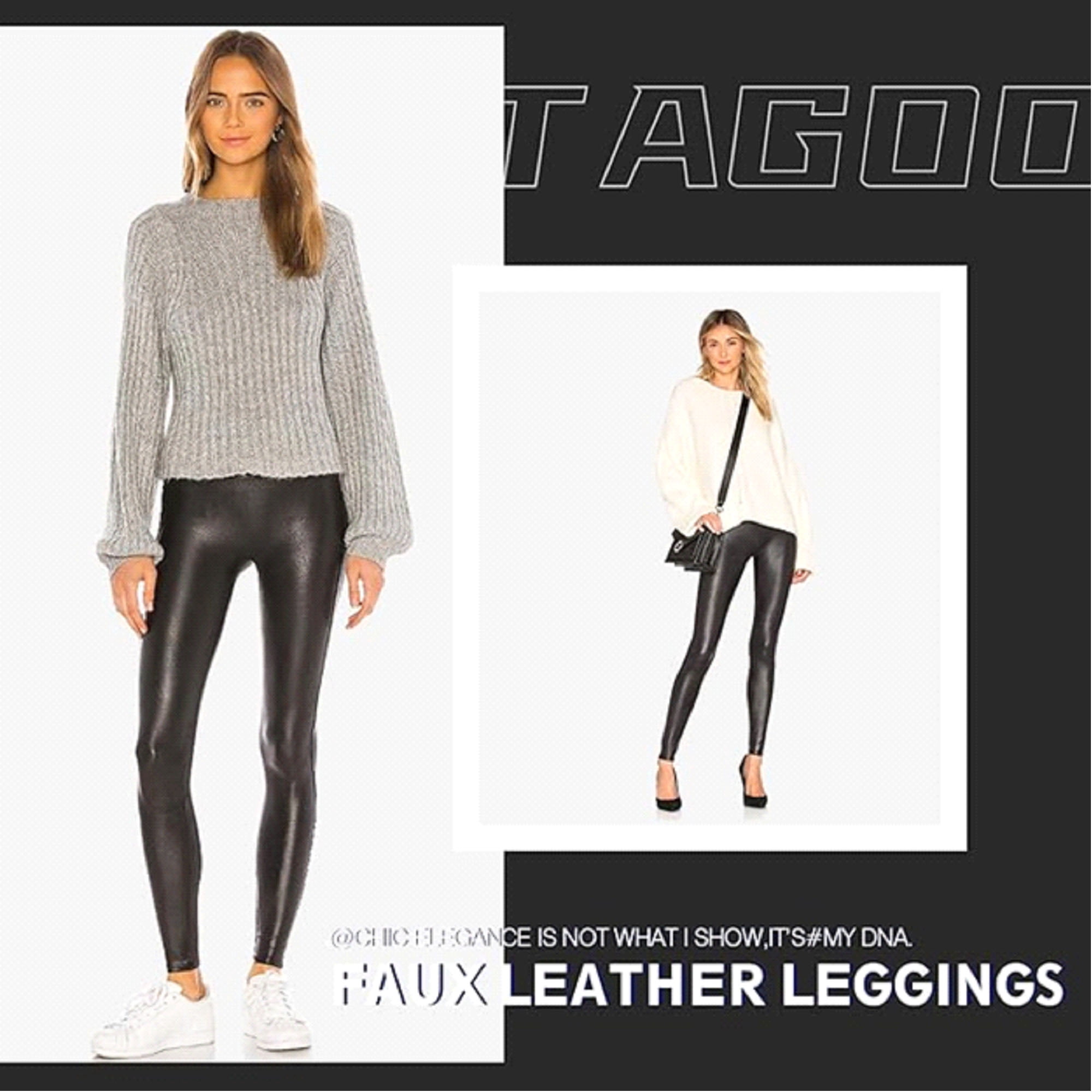 Tagoo Faux Leather Leggings for Women with Tummy Control Medium
