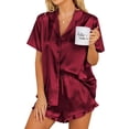 thumbnail image 1 of Ekouaer Womens Satin Pajamas Set Button Down 2 Piece Silk Pjs Shorts Set Ruffle Lingerie Notch Collar Sleepwear S-XXL, 1 of 6