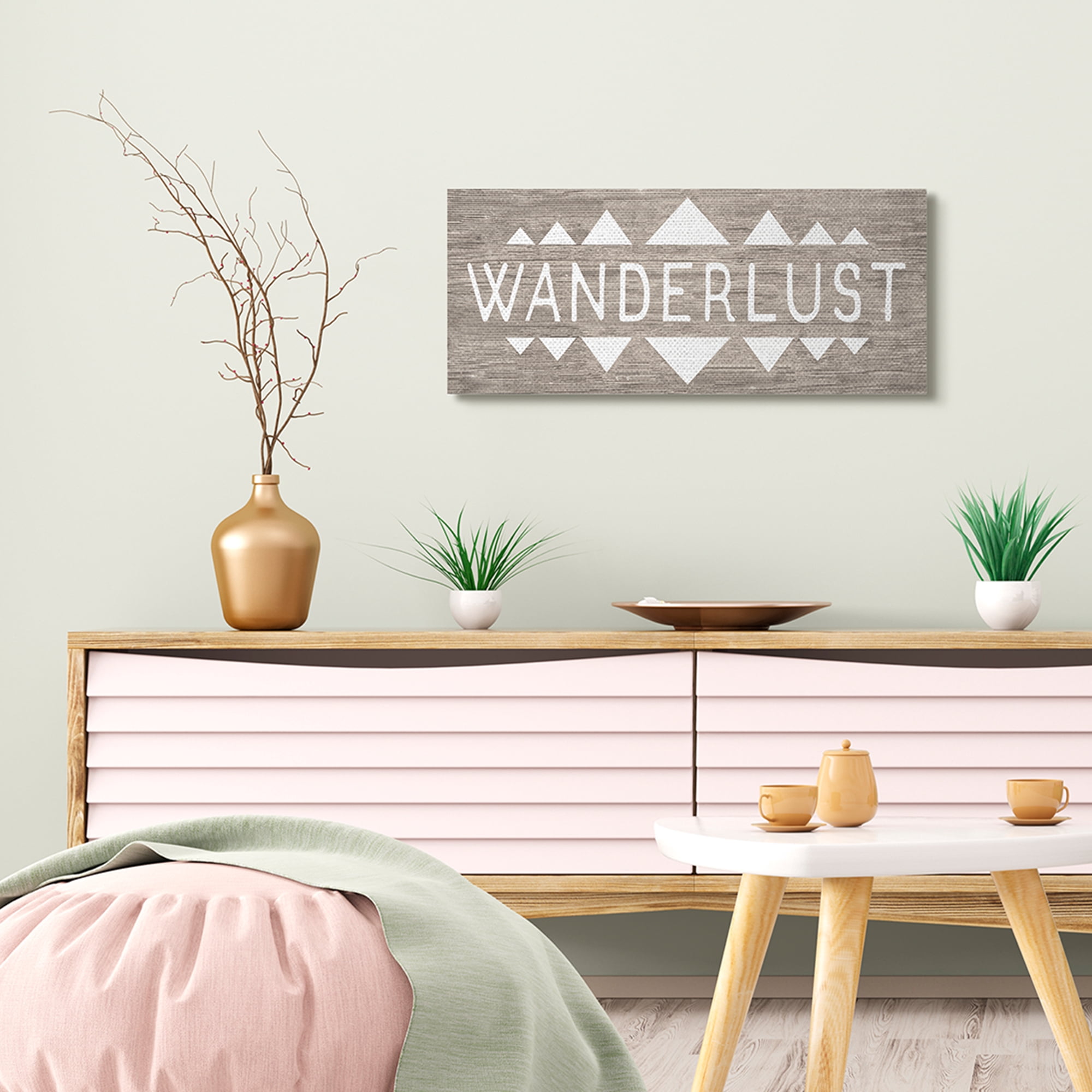 Stupell Industries Rustic Wanderlust Text Geometric Triangular Border Typography Painting Gallery Wrapped Canvas Art Print Wall Art, 13 x 30