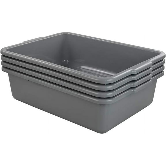 24 Quart Gray  Bus Tub Box, Plastic Utility Bus Box, Set of 4, 21.06" x 15.35" x 5.9"