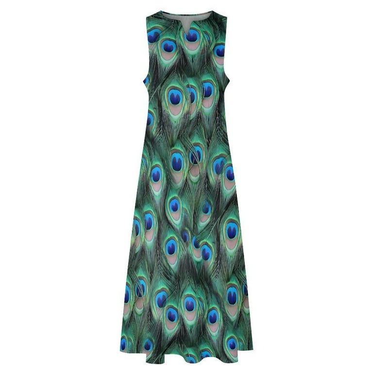 Colorful Peacock Dress Animal Print Beach Maxi Dress Street Wear Bohemia Long Dresses Woman V Neck Design Oversize Vestido