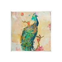 Stupell Modern Peacock Cherry Blossoms Animals & Insects Painting Wall Plaque Unframed Art Print Wall Art