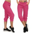 thumbnail image 2 of Wyobmus Capris Pants for Women Casual Active Sport Joggers Stretchy Solid Capri Workout Pants Elastic Hem 3/4 Sweatpants A-Hot Pink, 2 of 8