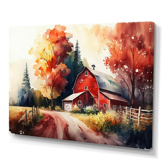 Designart Calm Red Barn In Spring IV Canvas Wall Art