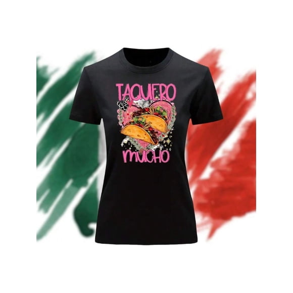 Playera Blusa Impresion De Taquero Mucho Fiestas Patrias Mexico Septiembre Independencia Color Negro Talla Chica Marca Emil SaEs