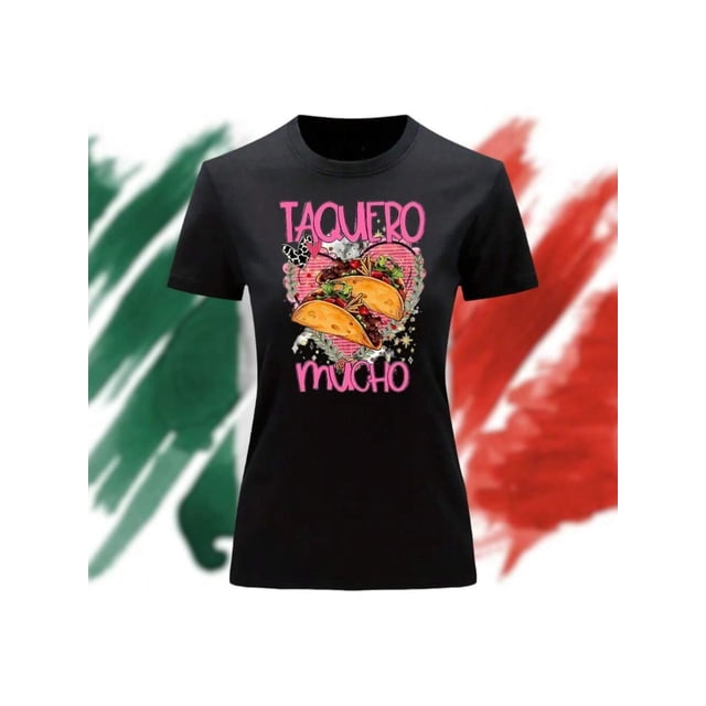 Playera Blusa Impresion De Taquero Mucho Fiestas Patrias Mexico Septiembre Independencia Color Negro Talla Grande Marca Emil SaEs