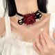 thumbnail image 3 of 1 Morceau De Corde Large Noire Avec Rose Artificielle Rouge Style Rtro Gothique Chocolat Punk Cool Collier De Chane De Verrouillage Pour Dcorer La, 3 of 5