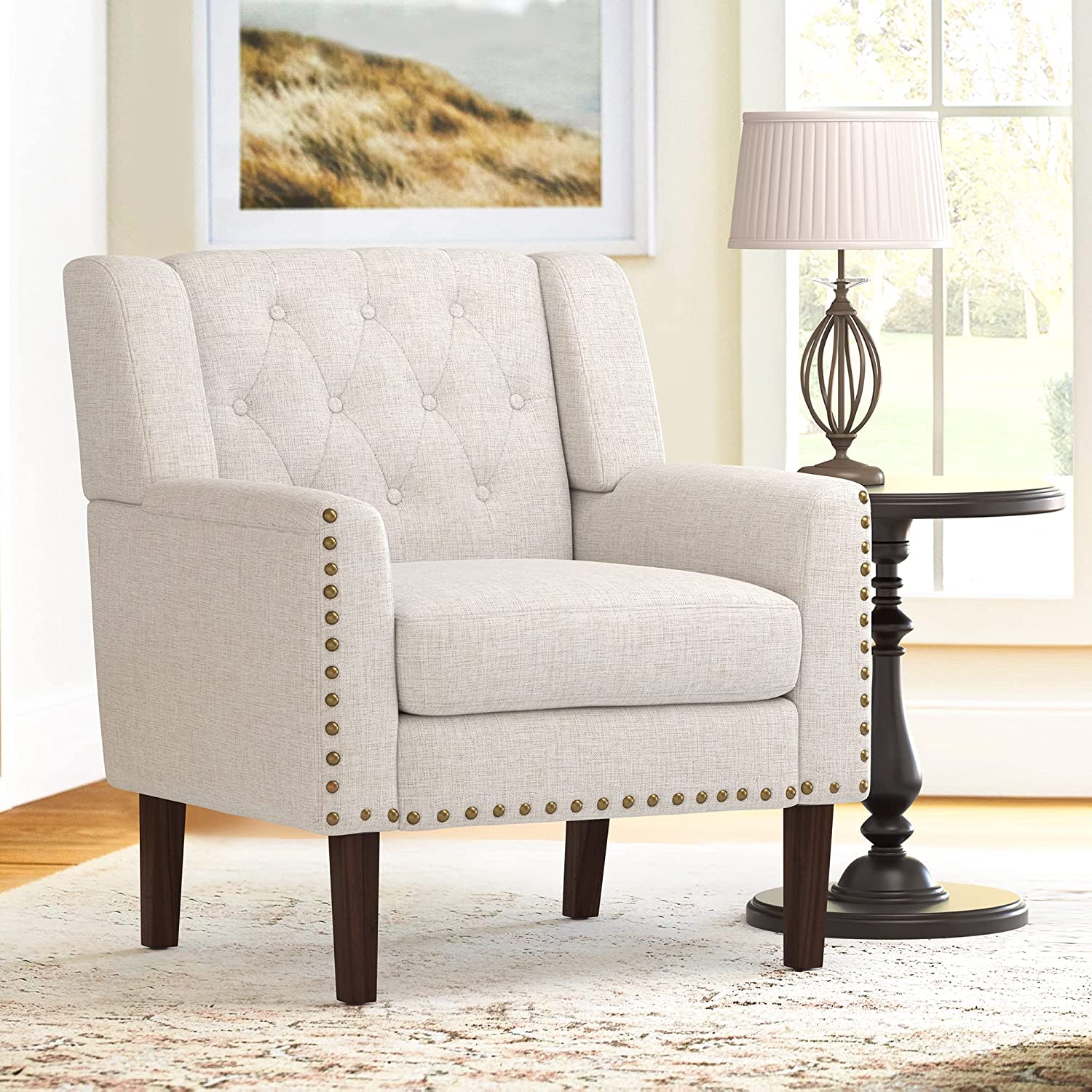 LUE BONA Linen Color Linen Accent Chair,upholstered Living Room Chair