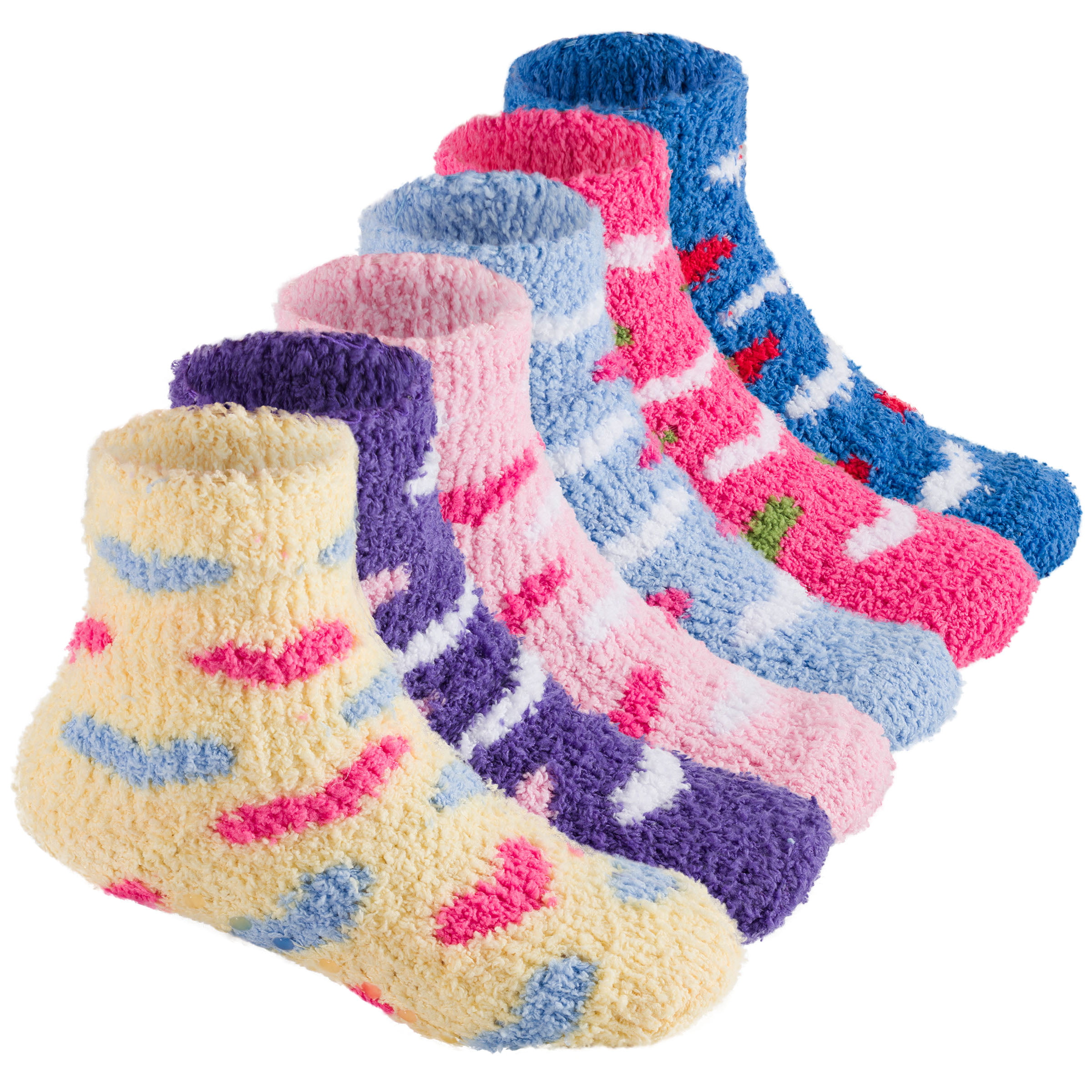 2 Pairs Boys Kids Fluffy Slipper Socks Non-Skid Gripper Cosy Bed Socks Winter 