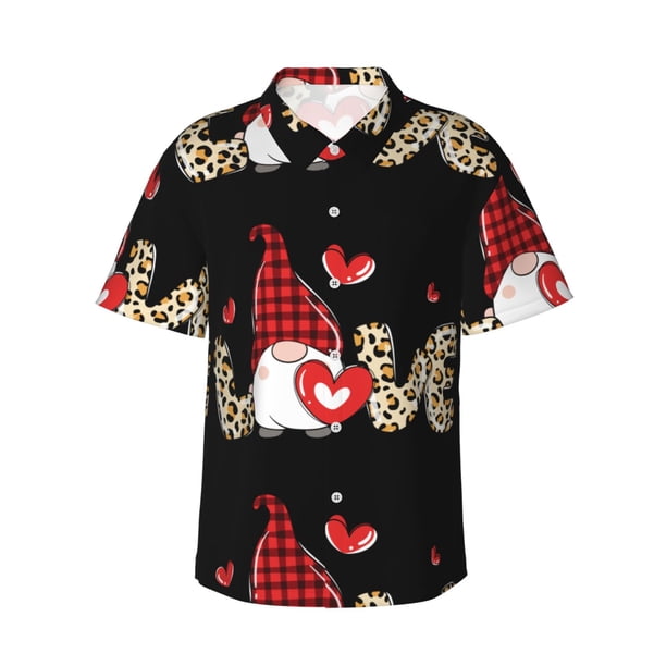 Balery Love Gnomes Camisas hawaianas de manga corta para hombre, camisas playeras de corte holgado, camisas de vacaciones con botones,X-Large