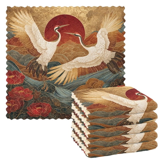 6 Pieces of Kitchen Towels 11x11Inch Kitchen Dish Cloths Kitchen Dish Towels Reuseable Cleaning Cloths Cranes Soaring Sunset