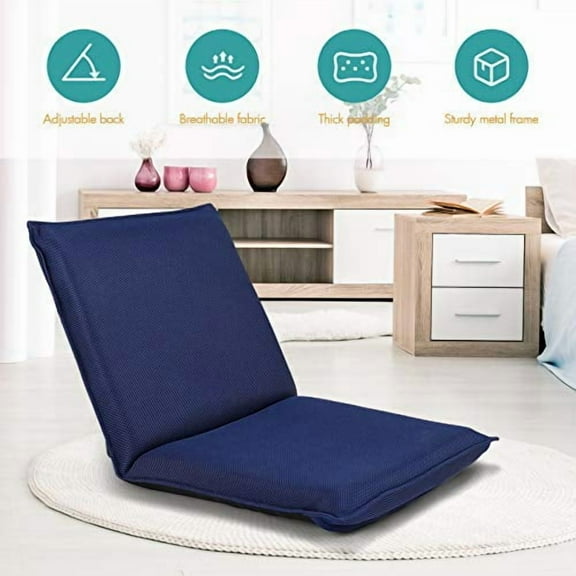 GOFLAME Adjustable Floor Chair, 6-Position Folding Padded Gaming Sofa Chair, Cushioned Back Support, Lazy Sofa for Reading Meditation Games (Navy)