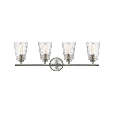 

Polished Nickel Tone Finish Bathroom Vanity 30 Wide Medium Base 4 Light Fixture