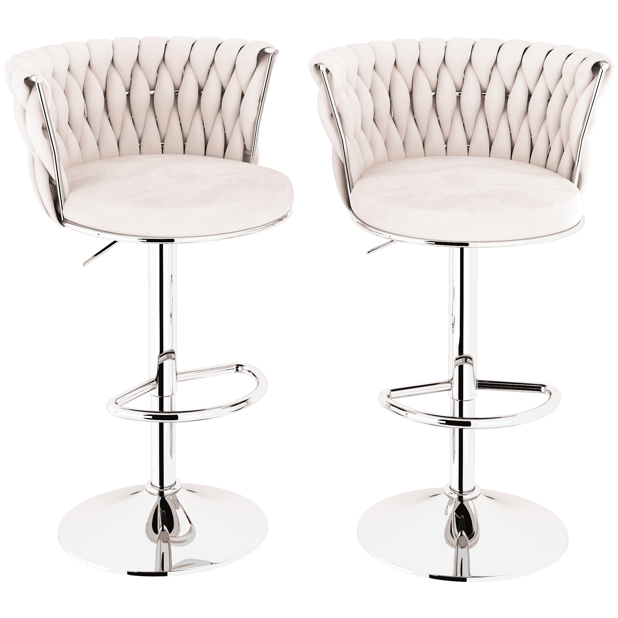 Baxluxe Velvet Bar Stools Set of 2, Swivel Counter Height Bar Chairs with Footrest, Metal Base Adjustable Pub Stools Island Chairs, High Stools Chairs for Kitchen Island, Pub, Restaurant, Beige