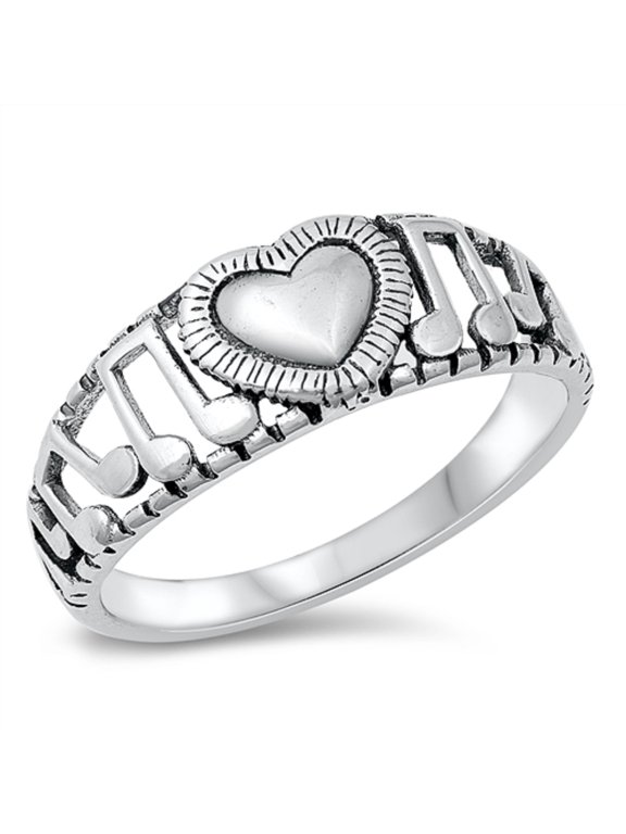Sterling Silver Split Shank Music Heart Ring Size 5