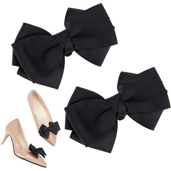 2Pcs Black Shoe Clips for Women Dress Shoes Polyester Ribbon High Heel Shoe Clips Detachable Bowknot Buckles Elegant Wedding Party Shoes Buckle Clothing Accessories for Wedding Party Prom