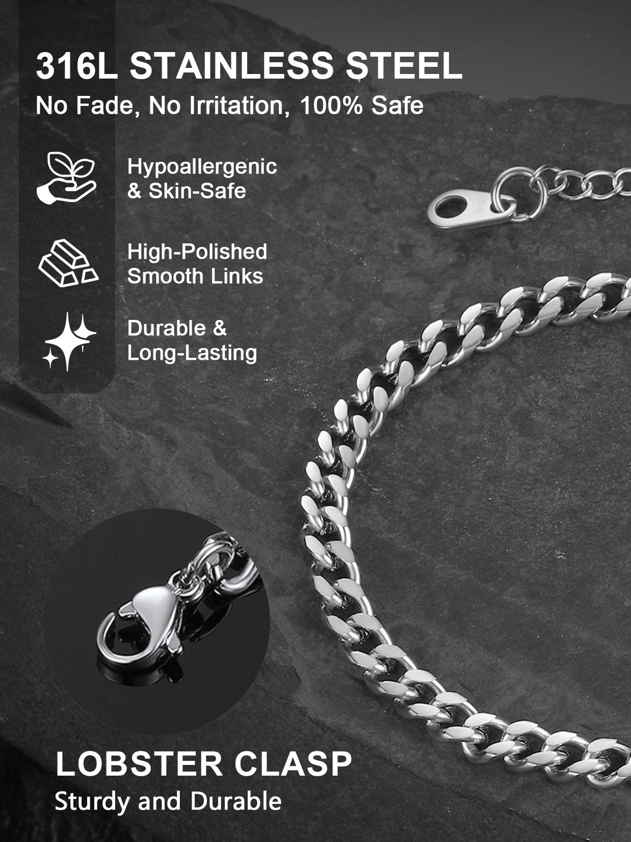 ChainsProMax Men Bracelets Stainless Steel 19CM Wrist Chain Men Husband Dad Gift Fathers Day Jewelry Gift