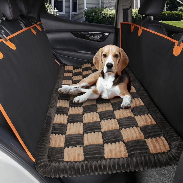 Cama para Perro HAPYFOST para Asiento Trasero del Auto, Antideslizante, Lavable, Marrón