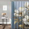 thumbnail image 2 of Pratyus White Flowers Blue Background Gold Accents Shower Curtain Waterproof Bath Curtain Set with Hooks 69"x72, 2 of 7