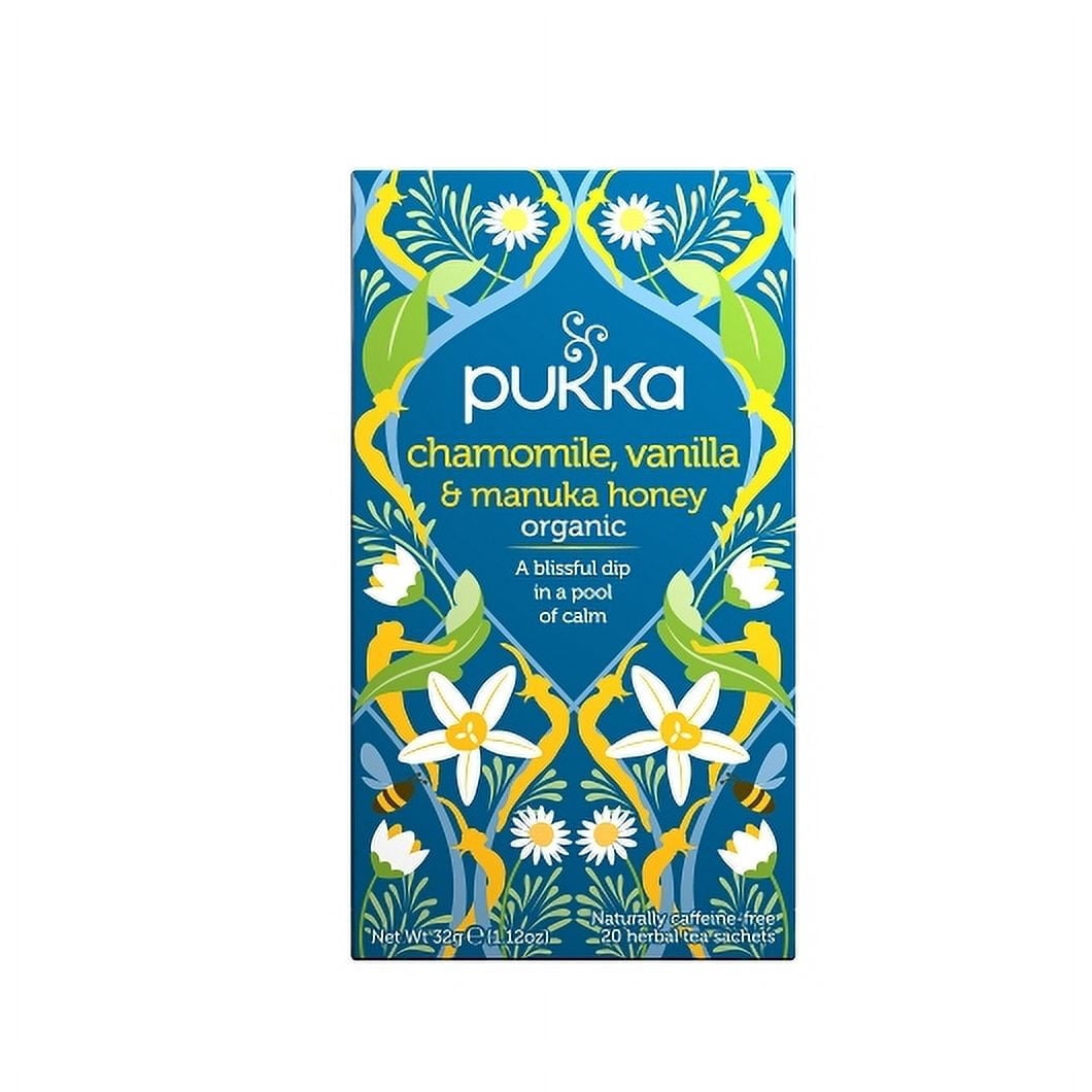 Pukka Organic Herbal Tea, Chamomile, Vanilla & Manuka Honey, Caffeine-Free, Calming Blend, 20ct (Pack of 4, Total 80 Tea Bags)