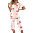 thumbnail image 1 of TIMIFIS Ensembles de Pyjama pour Femmes 2 Pcs - Pyjamas de la Saint-Valentin pour Femmes - Ensembles de Pyjamas pour Dames Manches Courtes Col Rond Haut et Pantalons Capris Ensembles de Détente, 1 of 5