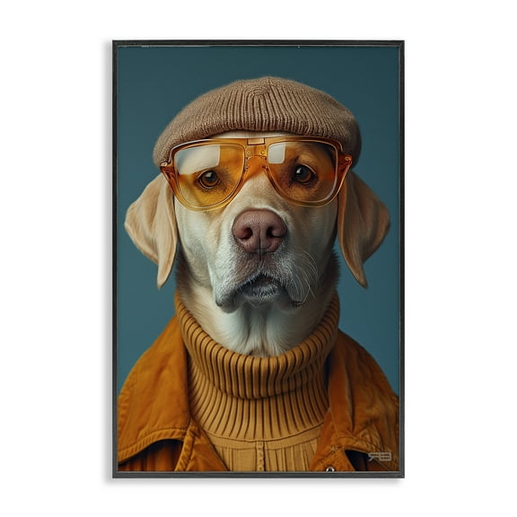 Stupell Industries Dog in Knit Fashion Animals & Insects Painting Black Framed Art Print Wall Art, 12 x 18